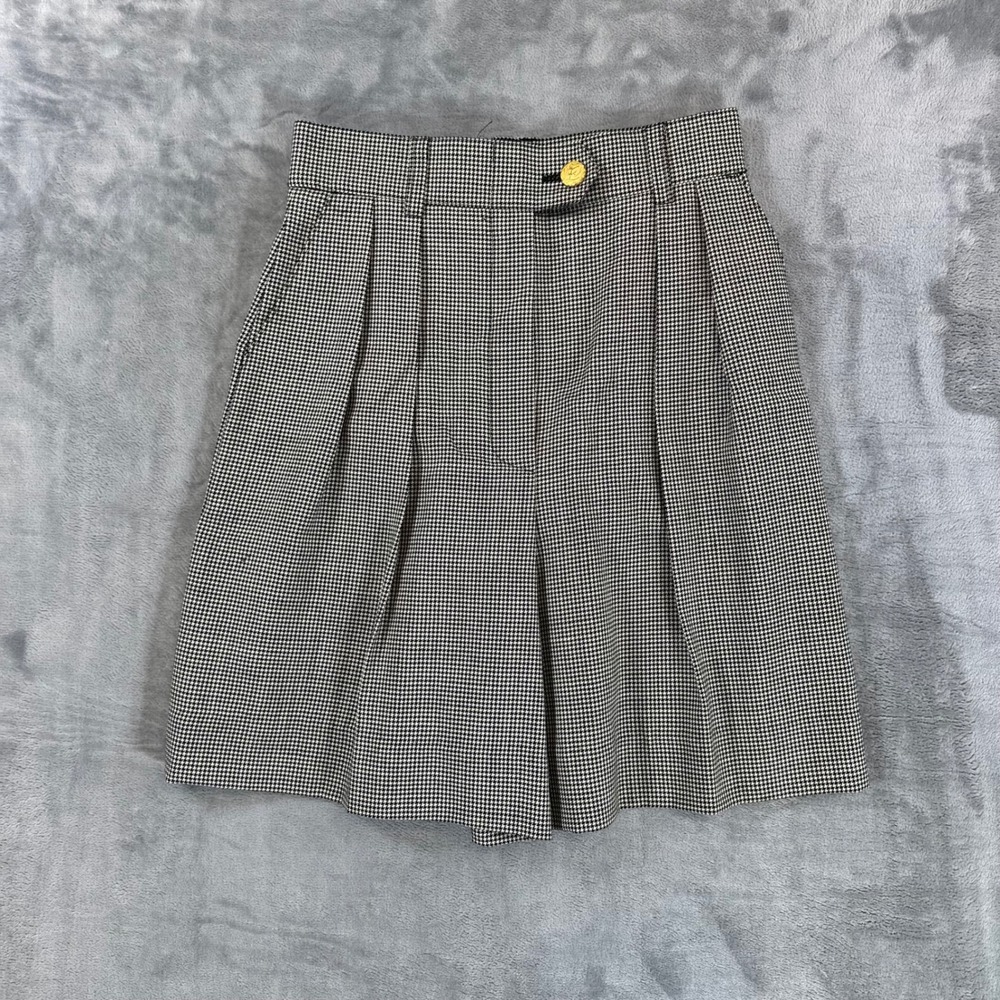 Vintage Escada Margaretha Ley Pleated Midi Skirt Women's Size 4 Houndstooth Wool